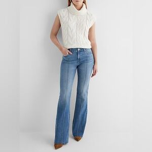 Express Medium Wash Mid Rise Front Seam 70’s Flare Jean